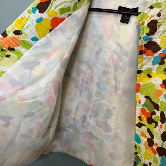 Silk Land Abstract Floral Open Jacket. 100% Silk. 3/4 Length Sleeve. Women’s 2X - Picture 6 of 10